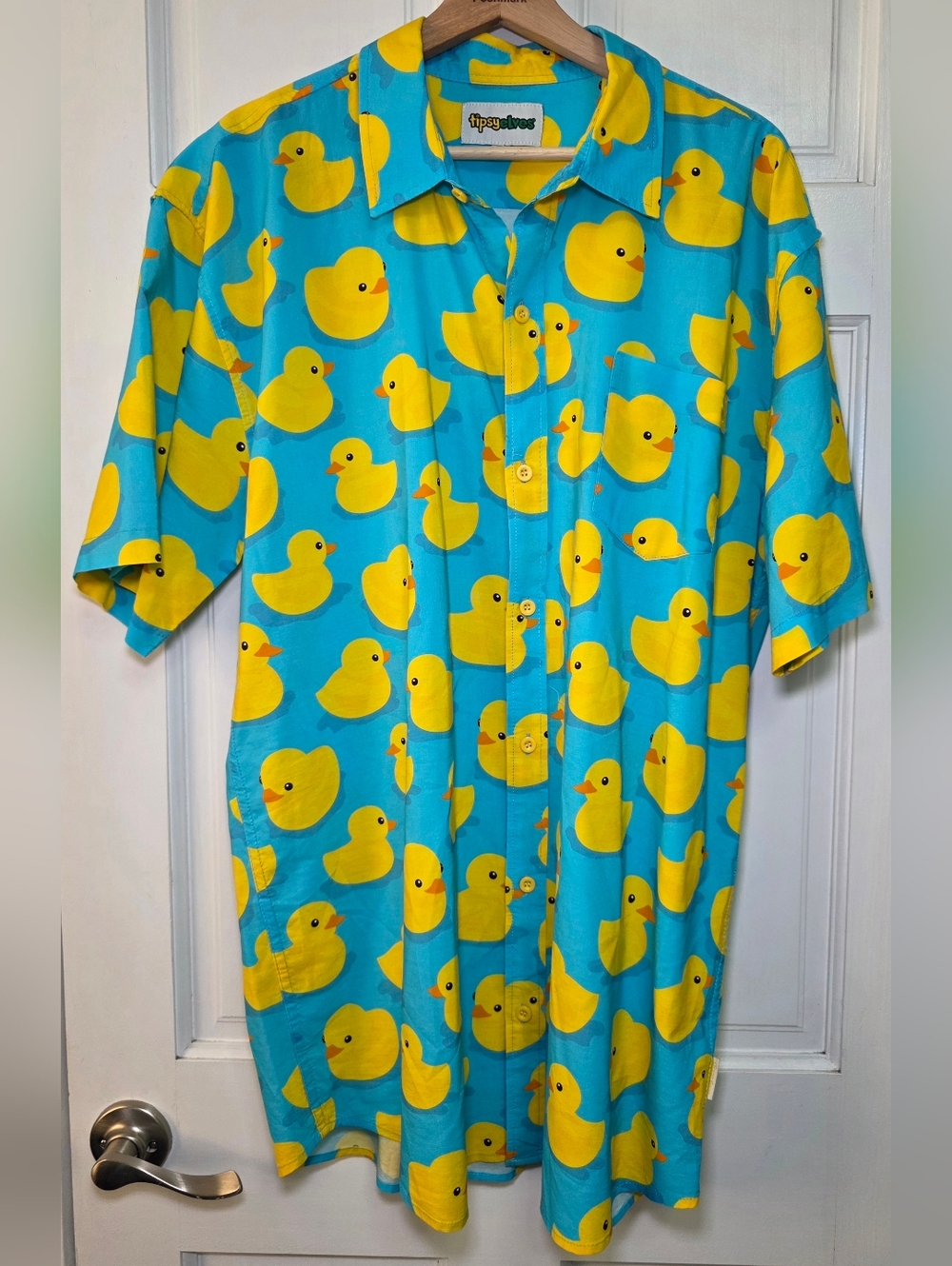 Tipsy Elves Rubber Duck Button Up Short Sleeve Shirt Cruise Vacation- Size XXL
